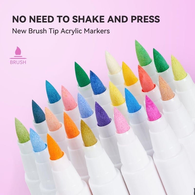 Arrtx Acrylic Paint Pens Basic Series 36D,Brush Tip Markers for Rock, Wood, Ceramic, Glass, Canvas, Metal, Plastic, Fabric, Stone & DIY Projects - Image 5